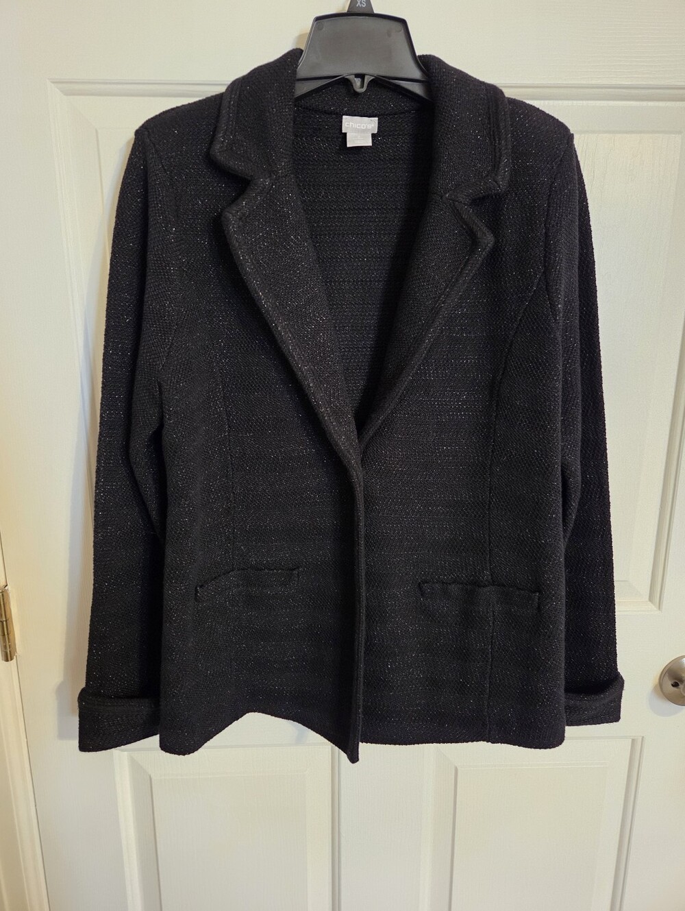 Chico's Black Sparkly Lapel Jacket Size L ✨ Stylish Blazer